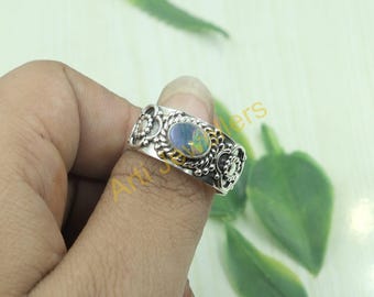 Blue Opal Ring 925 Sterling Silver Ring Handmade Statement Ring Promise Engagement Ring Wedding Rings Opal Gift Jewelry For Her