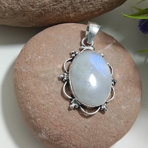 Natural Large Blue Fire Rainbow Moonstone Pendant, Pure 925 Sterling Silver Pendant, Handmade Statement Pendant, Christmas Gift for Women