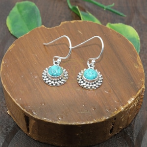 Natural Turquoise Gemstone Pure 925 Sterling Silver Jewelry Handmade Design Earrings Dangle Earrings Turquoise Silver Jewelry Gift For Women