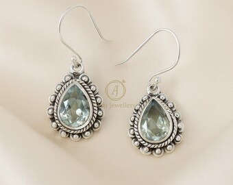 Boucles D'oreilles En Argent 925 Avec Améthystes Et Pierres Vertes Naturelles - Pendantes, Dormeuses, Occasion
