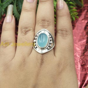Blue Chalcedony Gemstone Ring Pure 925 Sterling Silver Ring Statement Ring Handmade Boho Rings Blue Chalcedony Birthday Gift Jewelry For Her