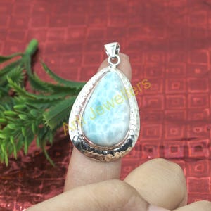 Blue Larimar Pendant Necklace 925 Sterling Silver Pendant Handmade Statement Pendant Blue Stone Pendant For Women Gift Jewelry For Her