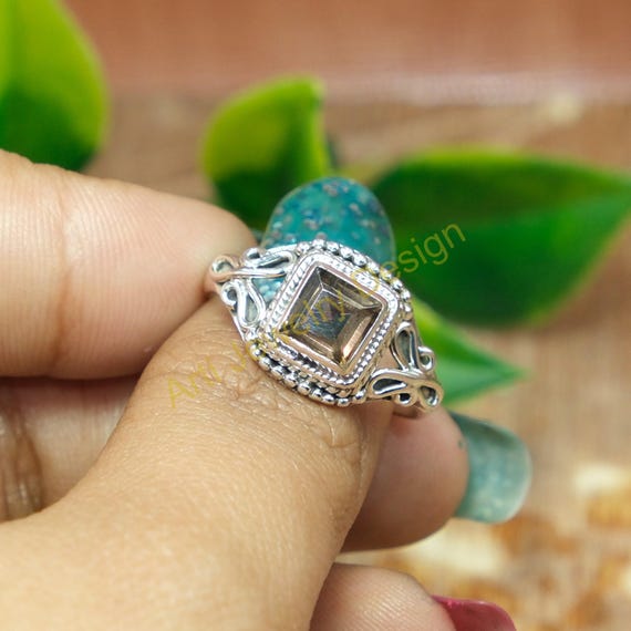 Bague en argent sterling 925 avec pierre de quartz fumé Bague