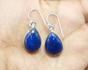 The Blue Lapis Lazuli Gemstone Earrings, 925 Sterling Silver Earrings, Dangle Earrings, Lapis Jewelry, Earrings Gift for Women