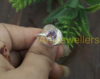 Anillo de amatista morada natural tallada, plata de ley 925, ajustable, minimalista, regalo de cumpleaños para mujer.