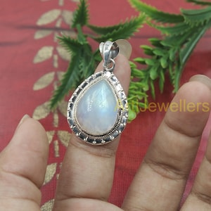Natural Large Blue Fire Rainbow Moonstone Pendant, Pure 925 Sterling Silver Pendant, Handmade Statement Pendant, Christmas Gift for Her