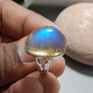 Natural Blue Labradorite Stone Ring 925 Sterling Silver Handmade Stacking Ring Statement Ring Gemstone Ring Labradorite Jewelry Gift For Her