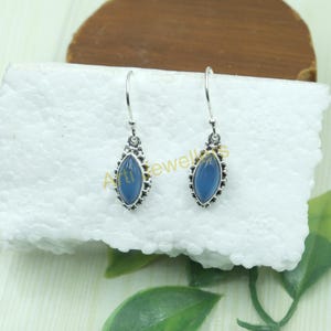 Blue Chalcedony Stone Earrings 925 Sterling Silver Handmade Earrings Dangle Earrings Chalcedony Jewelry Christmas Gift Jewelry For Women