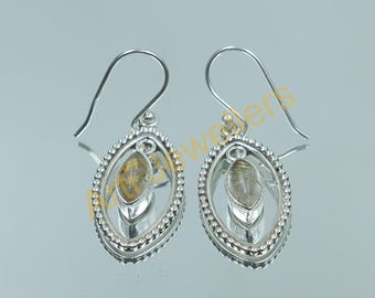 Goldene Rutilquarz Ohrringe, handgemachte 925 Sterling Silber Ohrringe