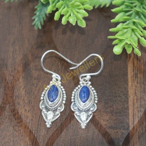 Handmade Lapis Lazuli Earrings 925 Sterling Silver Blue Stone Earrings Blue Lapis Earrings Drop Dangle Earrings Wedding Gift Jewelry For Her