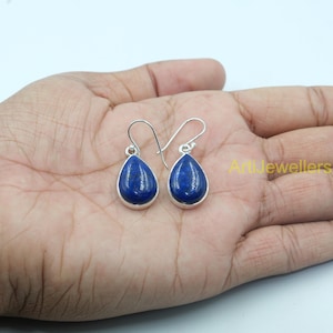 Natural Lapis Lazuli Gemstone Earrings, Blue Lapis Stone Earrings, 925 Sterling Silver Earrings, Dangle Earrings, Christmas Gifts for Women