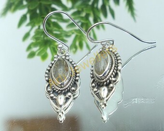 Golden Rutile Quartz Earrings 925 Sterling Silver Earrings Handmade Design Earrings Statement Earrings Rutile Quartz Jewelry Gift For Women
