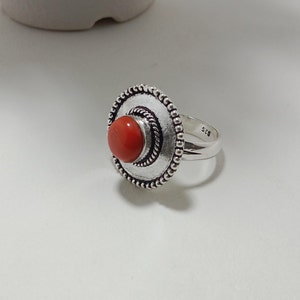 Red Coral Ring, Red Stone Ring, 925 Sterling Silver Ring, Statement Ring, Promise Ring for Her, Coral Jewelry, Gift for Wife Mom Girlfriend