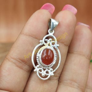 Natural Red Carnelian Pendant 925 Sterling Silver Pendant Statement Design Pendant Necklace Orange Stone Pendant Anniversary Gift for Wife