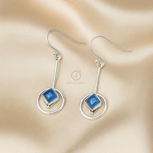 Blue Chalcedony Vintage Earrings Blue Stone Earrings 925 Sterling Silver Yellow Gold Rose Gold Plated Handmade Dangle Earrings for Women Her
