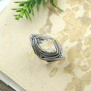 Crystal Quartz Gemstone Ring Pure 925 Sterling Silver Ring Handmade Ring Stacking Ring Quartz Jewelry Valentines Day Gift Jewelry For Her