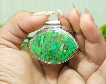Ciondolo in turchese verde naturale, ciondolo in argento sterling 925 puro, ciondolo con pietra preziosa, regalo per lei