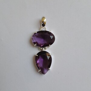 Natural Purple Amethyst Cut Stone Pendant 925 Sterling Silver Handmade Statement Pendant Purple Stone Pendant Gift Jewelry For Wife Mom