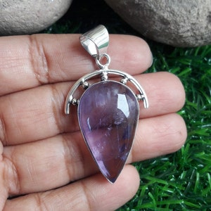 Large Purple Natural Purple Amethyst Stone Pendant, 925 Sterling Silver Pendant, Statement Pendant, Gemstone Pendant, Amethyst Gift Jewelry
