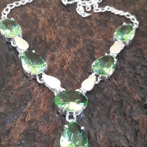 Green Peridot 925 Sterling Silver Handmade Statement Necklace Green Stone Necklace Peridot Jewelry Valentines Day Gift For Wife Girlfriend