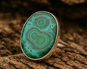 Natural Malachite Ring, 925 Sterling Silver Ring, Oval Shape Stone, Brides Ring, Handmade Jewelry, Princess Ring, Gift For Her, Anxiety Ring
