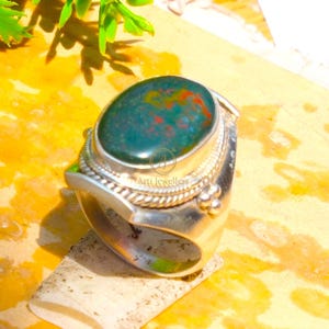 Bloodstone 925 Sterling Silver Ring Handmade Statement Ring Large Stone Ring Gemstone Ring Unique Design Silver Ring Bloodstone Gift Jewelry