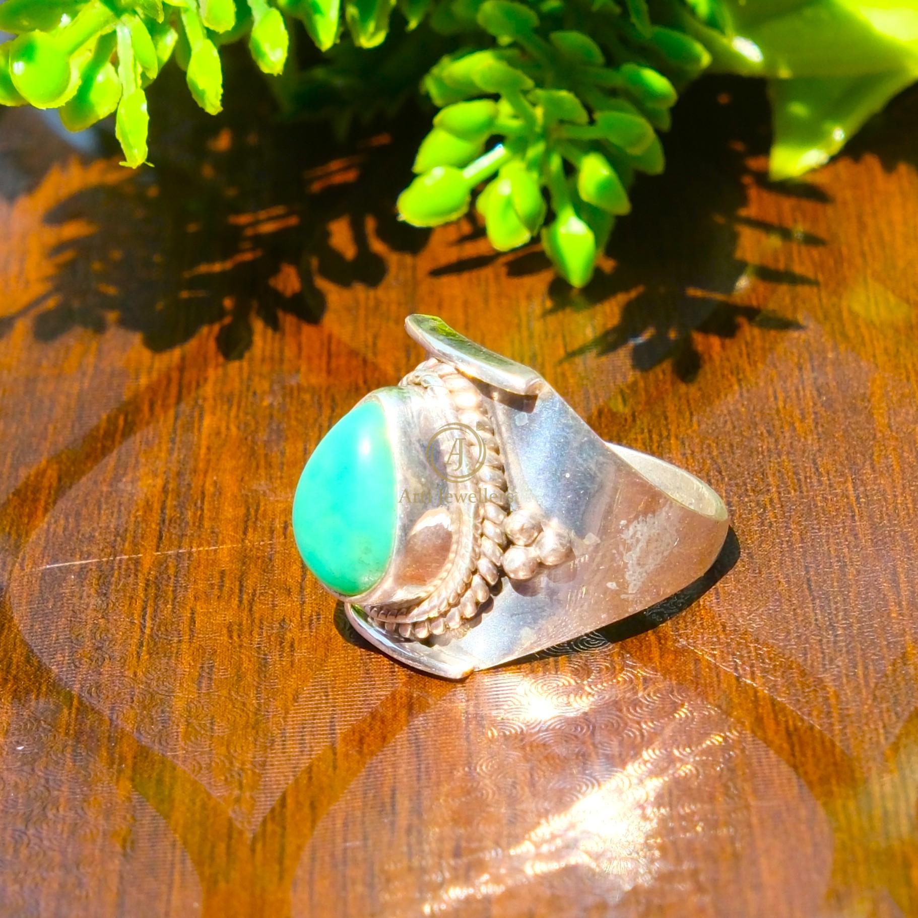 Arizona Turquoise Ring Green Turquoise Ring 925 Sterling Silver