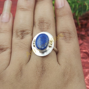 Lapis Lazuli Ring 925 Sterling Silver Ring Handmade Blue Stone Ring Statement Ring Lapis Silver Ring  Valentines Day Gift Jewelry For Her