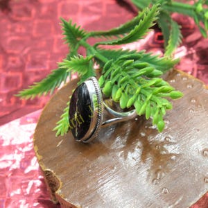 Natural Large Nuummite Greenland Ring 925 Sterling Silver Ring Handmade Statement Boho Ring Nuummite Jewelry Christmas Gift Jewelry For Her