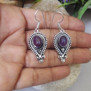 Purple Amethyst Earrings, Purple Stone Earrings, 925 Sterling Silver Earrings, Dangle Earrings for Women, Gemstone Earrings, Gift Jewelry