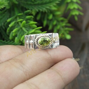 Green Peridot Cut Stone Ring 925 Sterling Silver Ring Handmade Statement Ring Promise Ring Engagement Ring Anniversary Gift Jewelry For Wife
