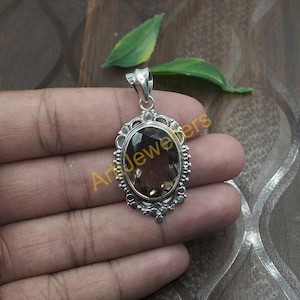 Natural Smoky Quartz Gemstone Pendant, 925 Sterling Silver Pendant, Statement Pendant, Handmade Unique Design Pendant, Gift Jewelry for Her
