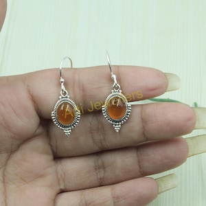 Carnelian Earrings Orange Stone Earrings Pure 925 Sterling Silver Handmade Earrings Dangle Earrings Carnelian Wedding Gift Jewelry For Her