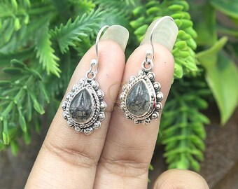 Black Rutile Quartz 925 Sterling Silver Handmade Design Dangle Earrings Gold Plated Earrings Jewelry