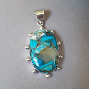 Large Oyster Turquoise Gemstone Pendant 925 Sterling Silver Pendant Statement Pendant Blue Stone Pendant Christmas Gift Jewelry For Wife Mom