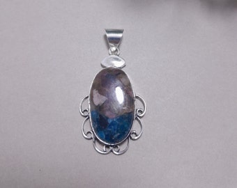 Neon Blauer Apatit Edelstein Anhänger, 925 Sterling Silber, handgemacht