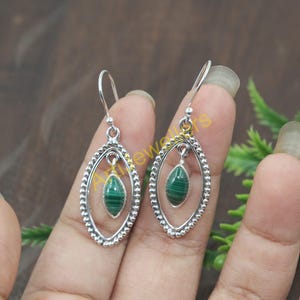 Natural Green Malachite Stone Earrings, 925 Sterling Silver Earrings, Dangle Earrings, Handmade Earring, Gemstone Earrings, Gift for Women