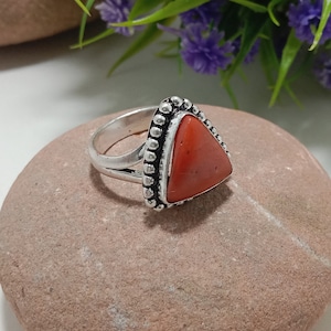 Red Coral Stone Ring, 925 Sterling Silver Ring, Gemstone Ring, Handmade Statement Ring, Boho Ring, Red Coral Birthday Gift Jewelry for Women