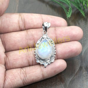 Natural Rainbow Moonstone Pendant, 925 Sterling Silver Pendant, Gemstone Pendant, Moonstone Jewelry, Handmade Pendant, Gift Jewelry for Her