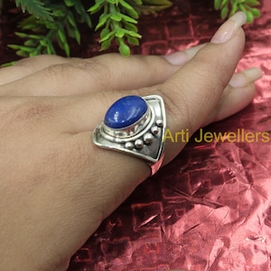 Lapis Lazuli Stone Ring 925 Sterling Silver Ring Blue Lapis Ring Handmade Design Boho Ring Statement Rings For Women Birthday Gift Jewelry