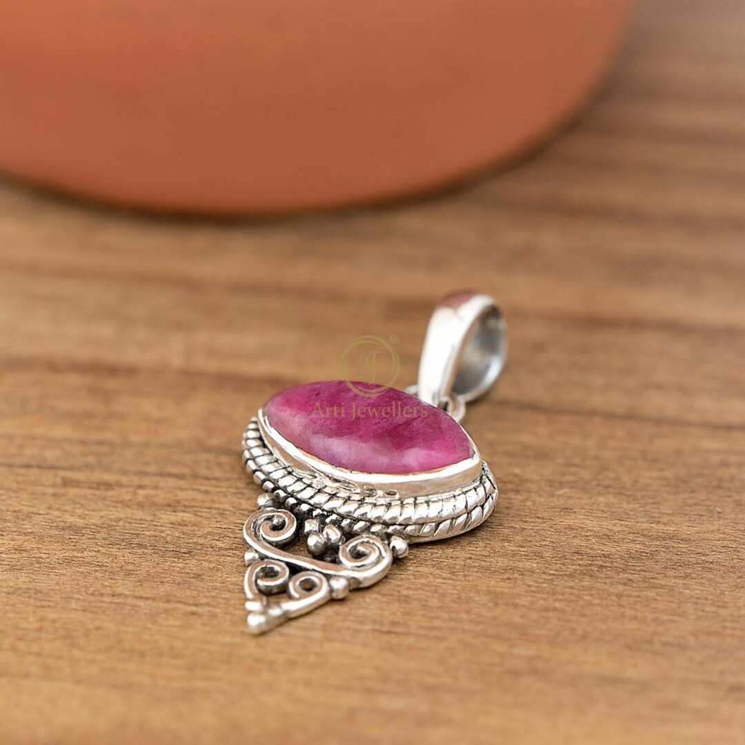Marquise Pink Ruby Pendant Pink Stone Pendant Cut Stone Pendant 925 ...