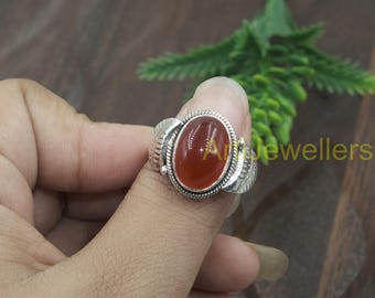Natural Red Carnelian Gemstone Stone Ring, 925 Sterling Silver Ring, Statement Ring, Boho Ring, Carnelian Jewelry, Wedding Jewelry for Women
