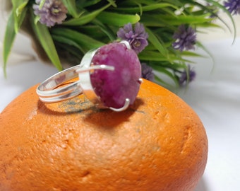 Handgemachte Pink Druzy 925 Sterling Silber Ring - Boho Statement Schmuck