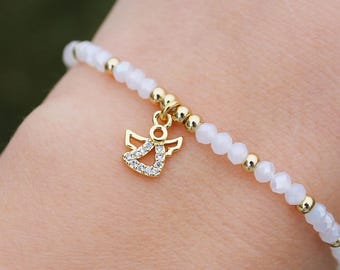 Armband Schutzengel Anhänger Perlenarmband zur Kommunion Konfirmation Schmuck zur Firmung Geschenkidee personalisiert