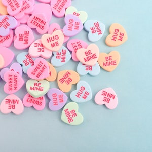 Resin Conversation Heart Flatback Cabochons, Set of 5 or 10 Pastel Assorted Candy Colors, Use for Crafting Cell Phone Cases Pins Magnets