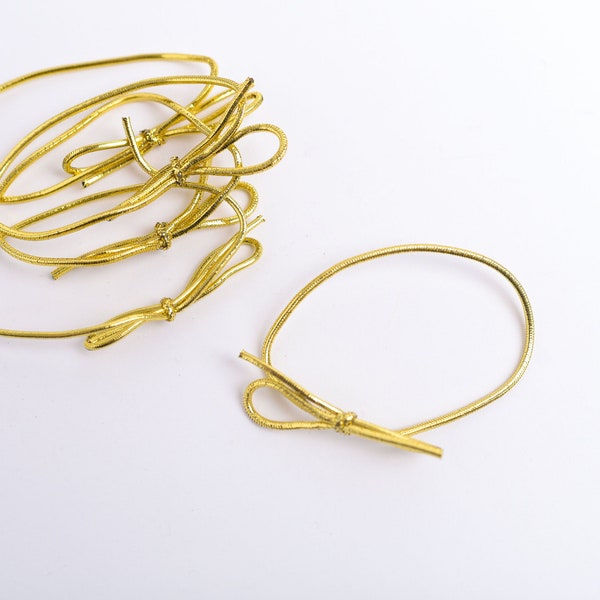 Metallic Gold 6" Stretch Loops for Jewelry Earring Gift Box Packaging, Choose Set of 50 or 100 Pre-Tied Bow Elastic Cords