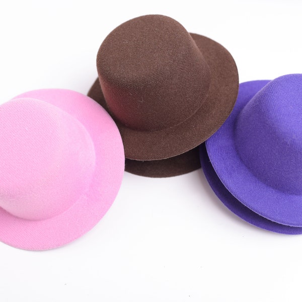 One Mini Hat with Clips, Choose Purple, Brown, or Pink, Fascinator Supply Hats for Women Kids, Photography Prop Supply