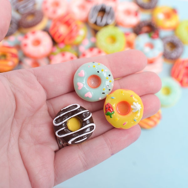 Resin Donut Cabochons, Set of 5 or 10 in ASSORTED Colors and Styles, Glazed Frosted Berry Doughnut Flatbacks