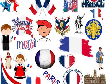 France Bundle: 50 Digital PNG Files | Eiffel Tower, French Flag, Croissant, Landmarks & More | 1800x1600px