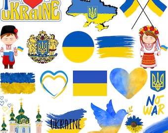 Ukraine Bundle: 50 Digital PNG Files | Ukrainian Flag, Landmarks, Traditional Art, Culture & More | 1800x1600px